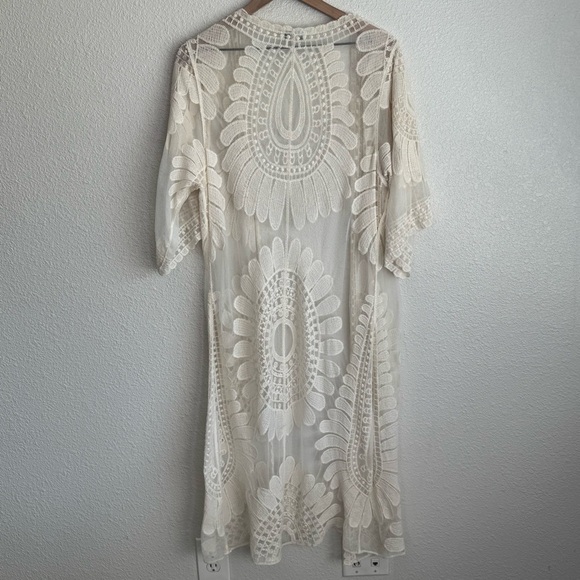 68 Rebellion Again Women's M Cream Boho Sheer Kimono Duster Coastal Festival - Picture 9 of 10